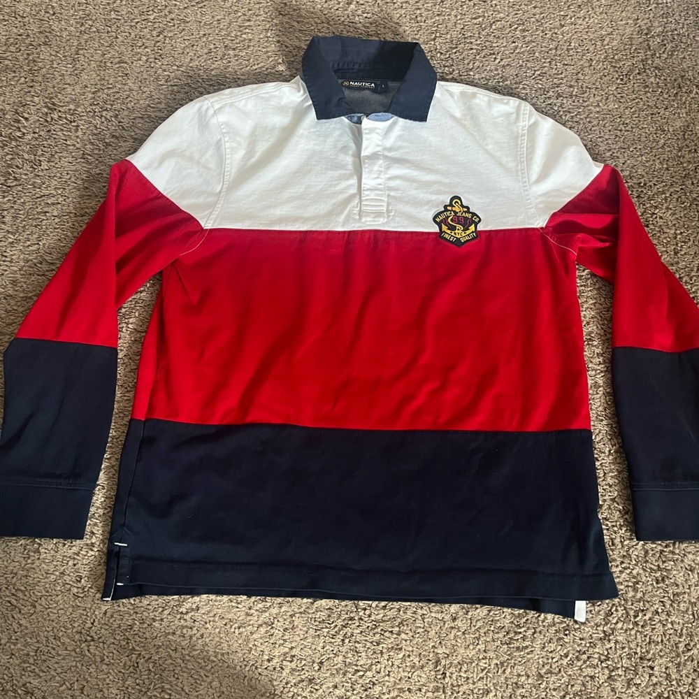 Nautica Long Sleeve Striped Polo